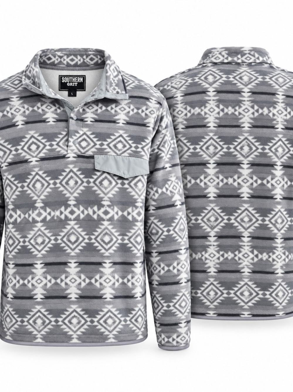 Southern Grit Size L Gray Southwestern Western Outdoorsy Aztec Fleece Pullover